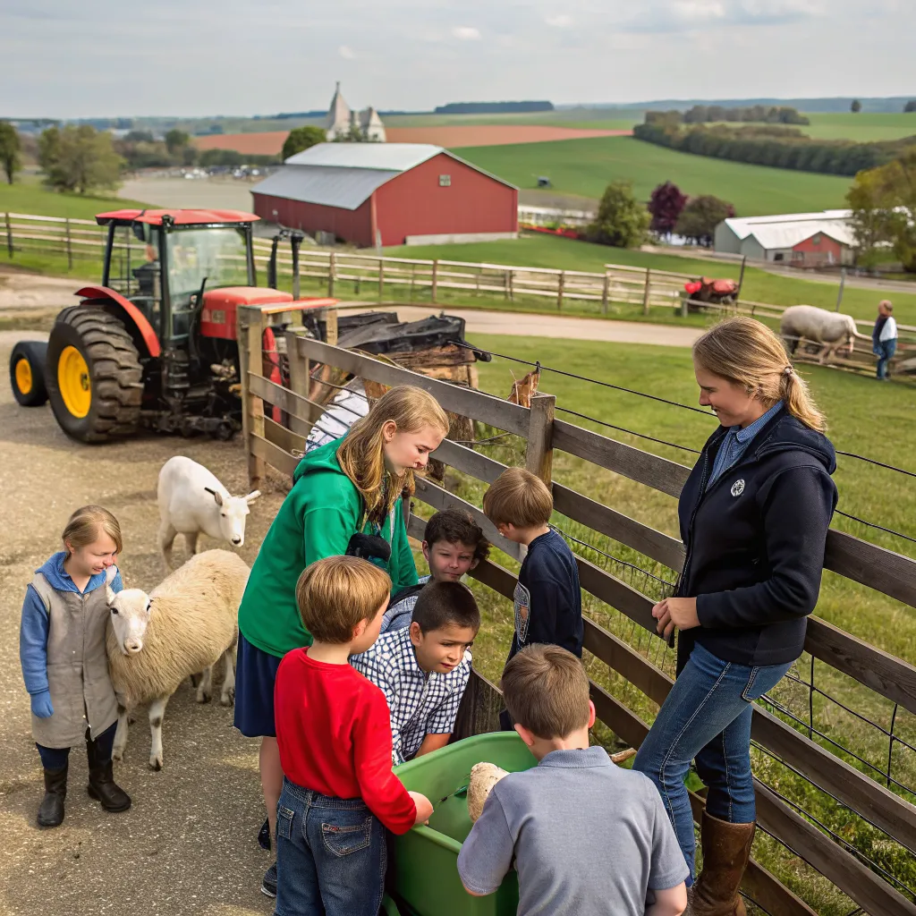 School group visiting farm