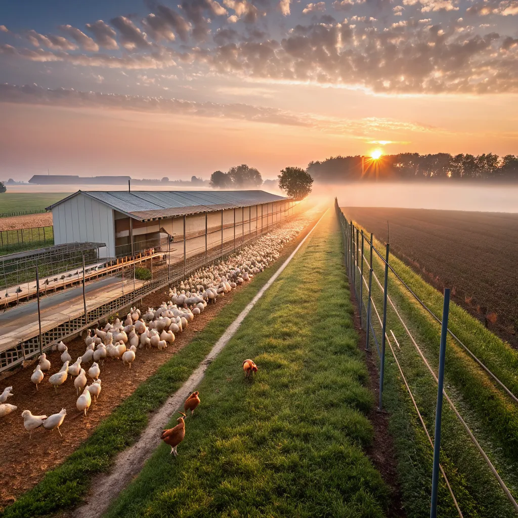 Chicken farm sunrise