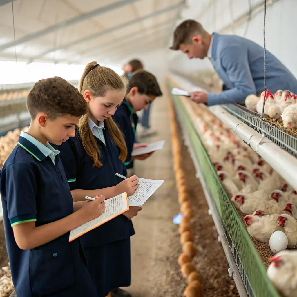 Students visiting chicken farm